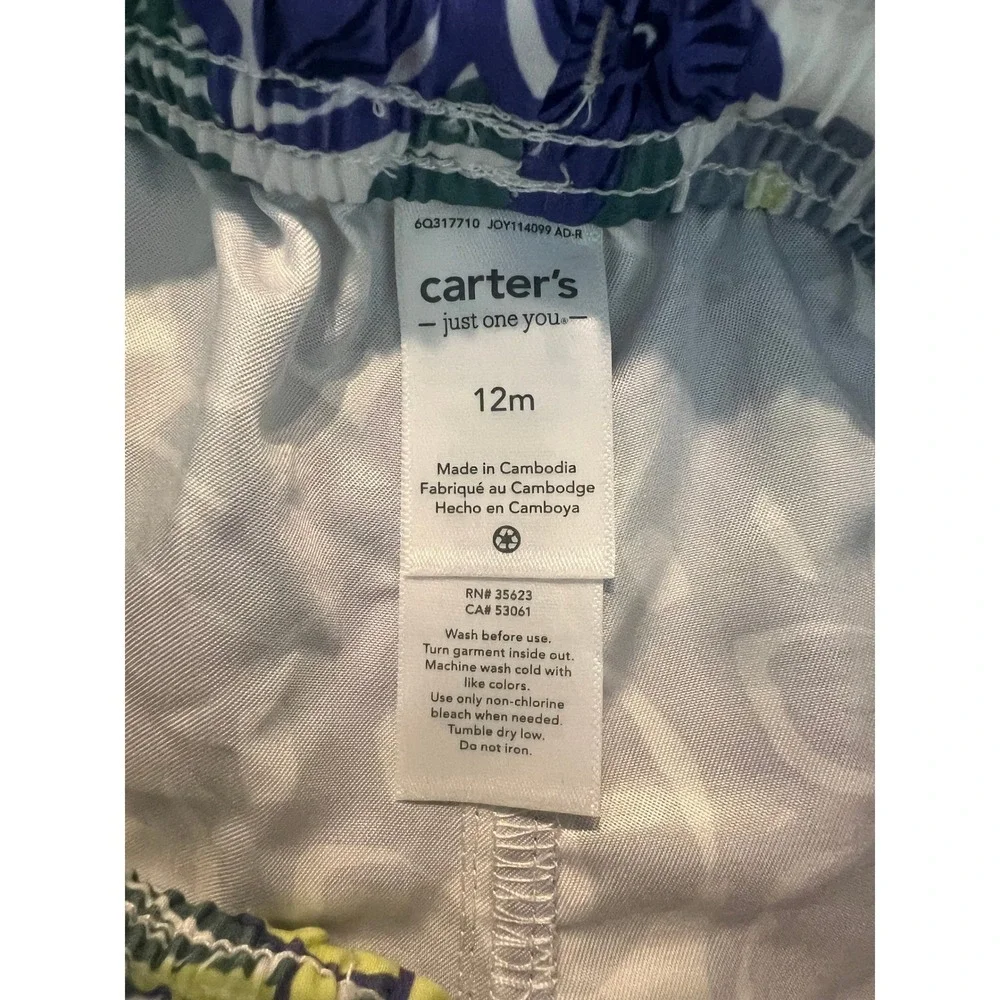 Carter's Boys Tropical Floral Swim Trunks Blue Purple Print Shorts 12M (0952)